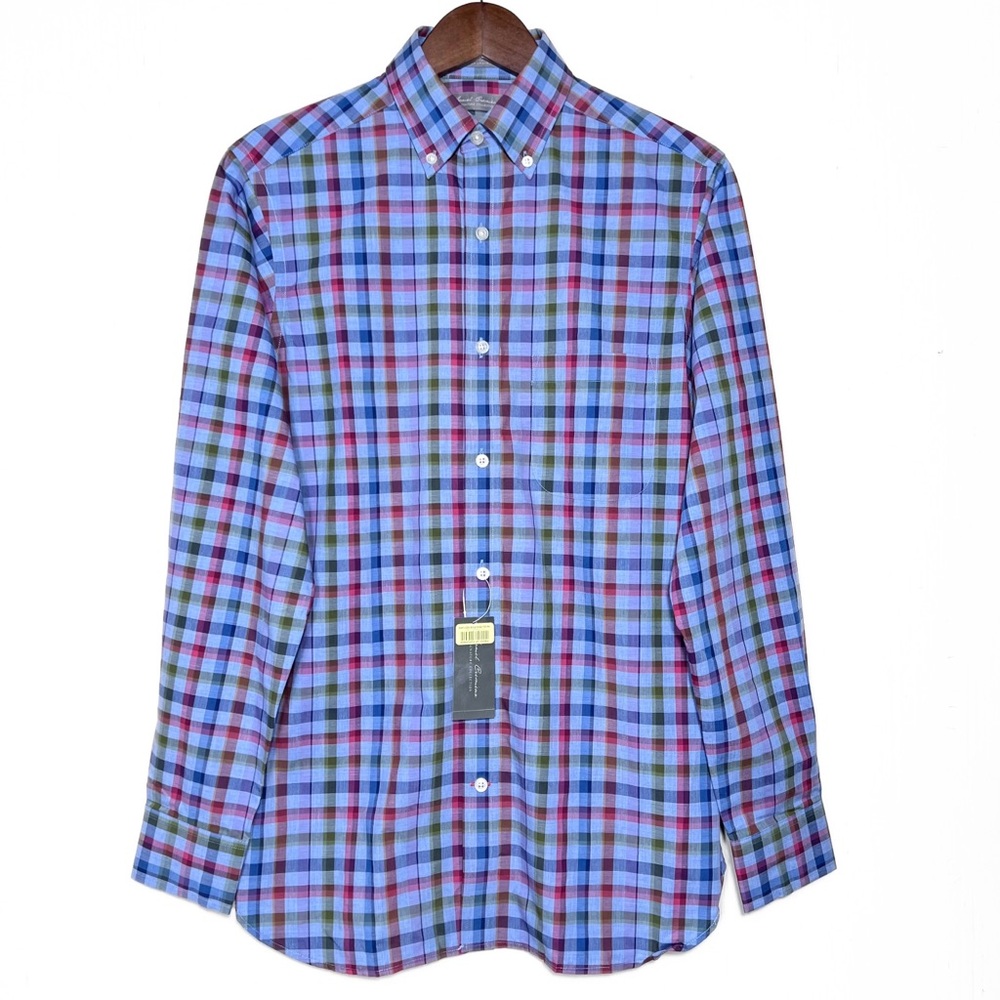 NWT Cremieux Colorful Multicolor Blue Plaid Print Long Sleeve Buttondown Shirt